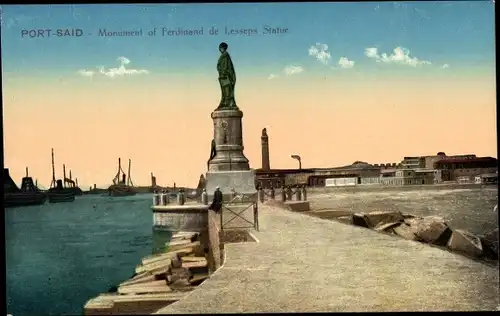 Ak Port Said Ägypten, Monument of Ferdinand de Lesseps Statue