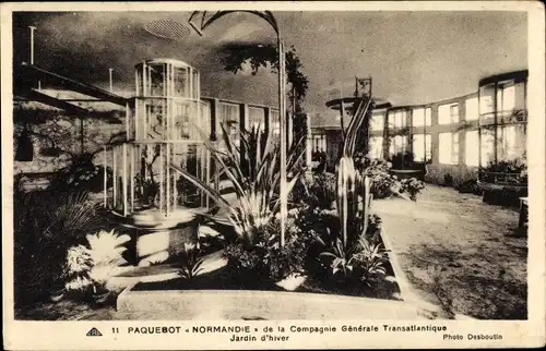 Ak Paquebot Normandie, CGT French Line, Jardin d'hiver