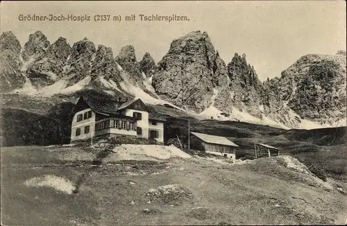 Ak Wolkenstein in Gröden Selva di Valgardena Südtirol, Tschierspitzen, Grödner-Joch-Hospiz