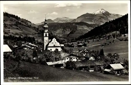 Ak Oberau Wildschönau Tirol, Blick gegen die Hohe Salve, Kirche