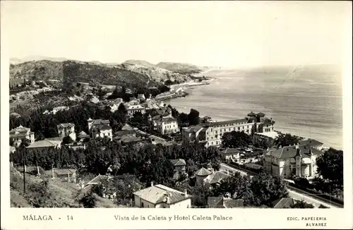 Ak Málaga Andalusien Spanien, Vista de la Caleta y Hotel Caleta Palace