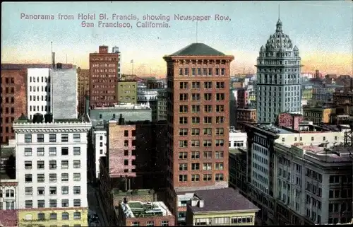 Ak San Francisco Kalifornien USA, Panorama from Hotel St. Francis, Newspaper Row