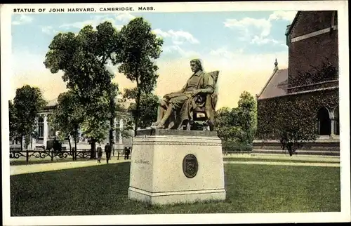 Ak Cambridge Massachusetts USA, Statue of John Harvard