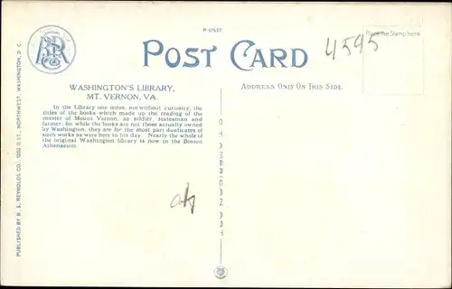 Ak Mount Vernon Virginia USA, Washington's Library