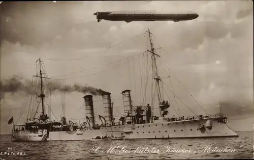 Ak Deutsches Kriegsschiff, SMS München, Geschützter Kreuzer, Zeppelin