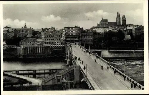 Ak Kolín Köln an der Elbe Mittelböhmen, Teilansicht mit Brücke