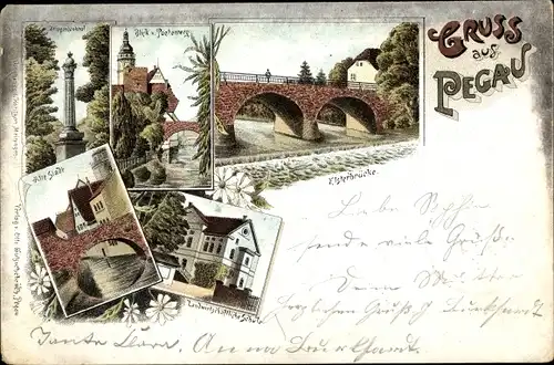 Litho Pegau in Sachsen, Denkmal, Elsterbrücke, Landwirtschaftliche Schule