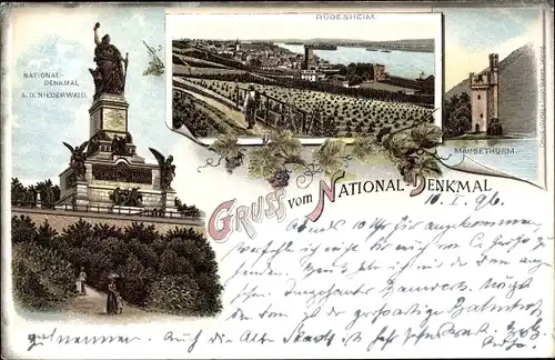 Litho Rüdesheim am Rhein, Niederwald Nationaldenkmal, Mäuseturm