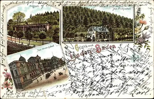 Litho Baden Baden am Schwarzwald, Trinkhalle, Friedrichsbad, Fischkultur