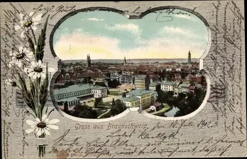 Passepartout Ak Braunschweig in Niedersachsen, Panoramablick auf die Stadt