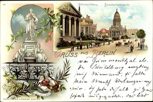 Litho Berlin Mitte, Schauspielhaus, Gendarmenmarkt, Schiller Denkmal