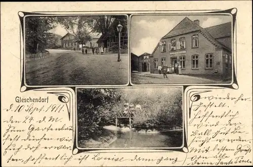 Ak Gleschendorf Scharbeutz Ostholstein, Gasthaus Stadt Hamburg, Dorfstraße, Brücke