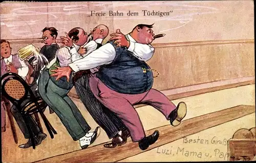 Künstler Ak Thiele, Arthur, Freie Bahn dem Tüchtigen, Kegelbahn