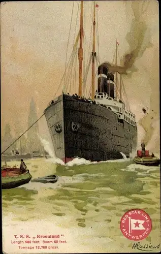 Ak Dampfer TSS Kroonland, Red Star Line, RSL