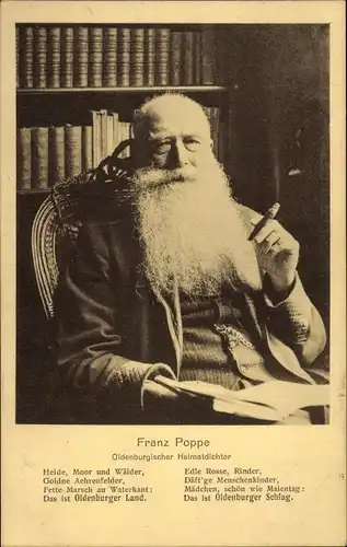 Ak Franz Poppe, Oldenburgischer Heimatdichter, Portrait mit Zigarre