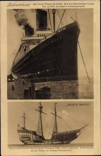 Ak Dampfschiff Columbus, Norddeutscher Lloyd Bremen, Christoph Columbus Schiff Santa Maria