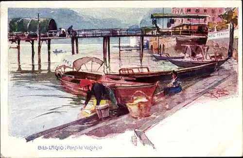 Künstler Litho Bellagio Lago di Como Lombardia, Pontile Vecchio