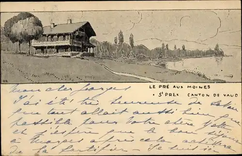 Künstler Ak Saint Prex Kt. Waadt, Le Pre aux Moines