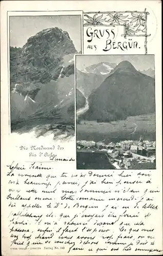Ak Bergün Bravuogn Filisur Kanton Graubünden, Totalansicht. Berg, Nordwand