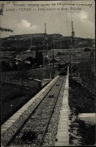 Ak Vevey Kanton Waadt, Funiculaire, Mont Pelerin, Standseilbahn