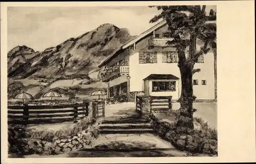 Künstler Ak Bad Reichenhall in Oberbayern, Cafe Dreher