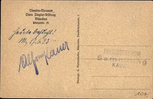 Ak München Bayern, Theater-Museum, Clara-Ziegler-Stiftung, Königinstraße 25