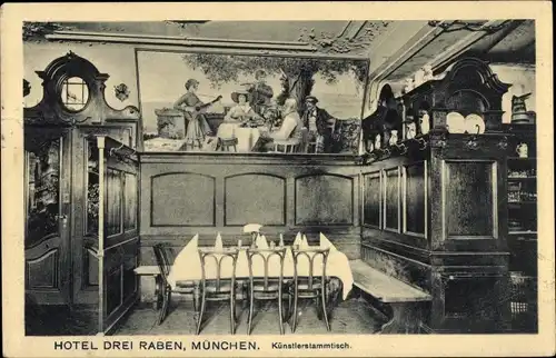 Ak München, Hotel Drei Raben, Künstlerstammtisch