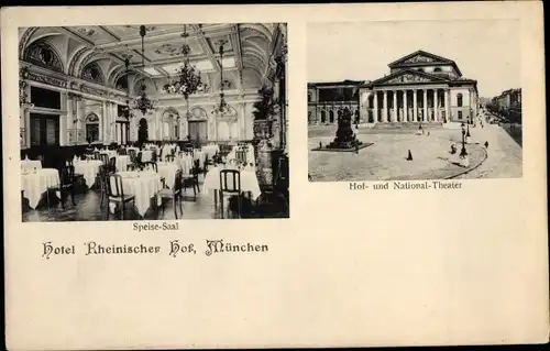 Ak München, Hotel Rheinischer Hof, Speisesaal, Hof- und Nationaltheater