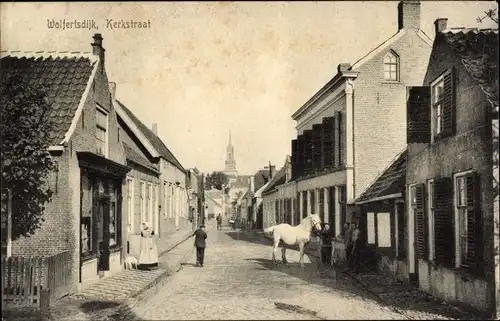 Ak Wolfertsdijk Zeeland, Kerkstraat, Pferd