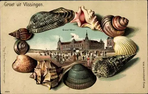 Präge Muschel Litho Vlissingen Zeeland Niederlande, Grand Hotel