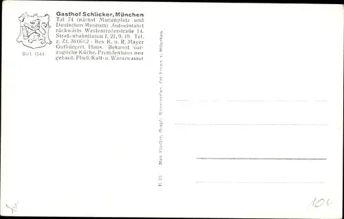 Ak München, Gasthof Schlicker, Tal 74