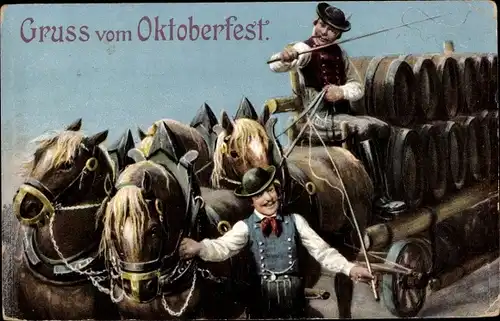 Präge Ak München, Oktoberfest, Bierfuhrwerk, Bierwagen, Kutscher