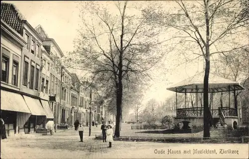 Ak Zierikzee Zeeland, Oude Haven met Muziektent