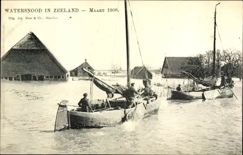Ak Oud Vossemeer Zeeland Niederlande, Watersnood, 13. Maart 1906