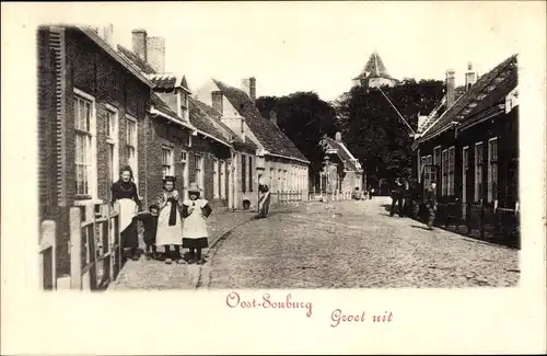 Ak Oost Souburg Middelburg Zeeland Niederlande, Straßenpartie, Frau mit Kindern