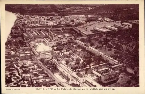 Ak Fès Fez Marokko, Le Palais du Sultan et le Mellah vue en avion