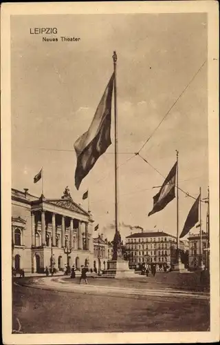 Ak Leipzig in Sachsen,, Neues Theater, Flaggen