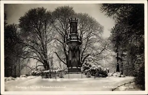 Ak Freiberg in Sachsen, Am Schwedendenkmal, Winter