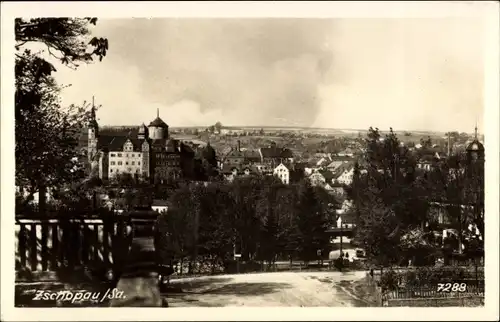 Ak Zschopau im Erzgebirge Sachsen, Ortsansicht mit Schloss