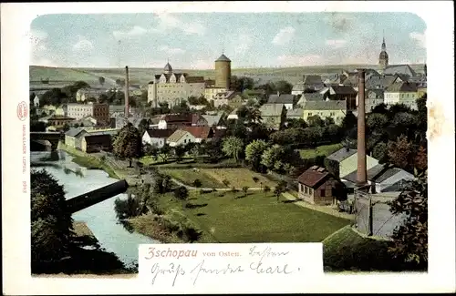 Ak Zschopau im Erzgebirge Sachsen, Blick auf den Ort von Osten aus