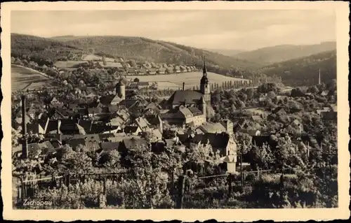 Ak Zschopau im Erzgebirge Sachsen, Ortsansicht mit Kirche und Schloss