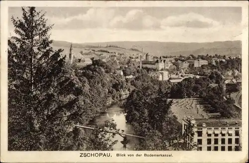 Ak Zschopau im Erzgebirge Sachsen, Blick von der Bodemerkanzel
