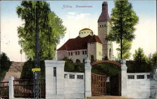 Ak Zittau in der Oberlausitz, Blick zum Krematorium