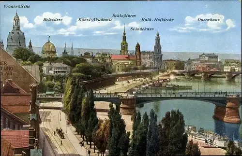 Ak Dresden Altstadt, Gesamtpanorama mit Frauenkriche, Opernhaus, Ständehaus, Schlossturm