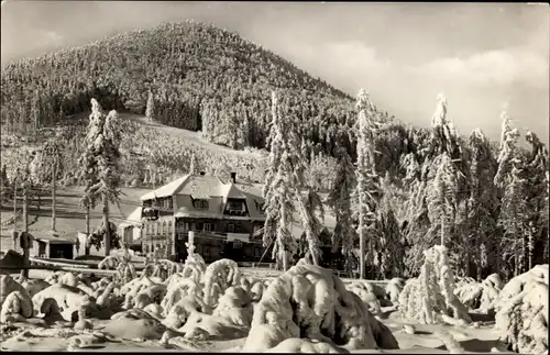 Ak Waltersdorf Großschönau in Sachsen, Baude Rübezahl, Winter, Schnee