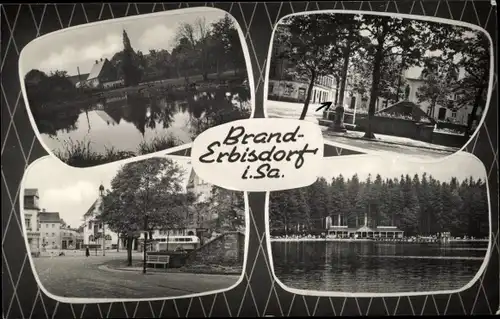 Ak Brand Erbisdorf Sachsen, Wasserpartie, Teilansichten, Denkmal