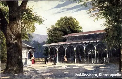 Künstler Ak Bad Kissingen, Partie an der Rákóczyquelle, Pavillon