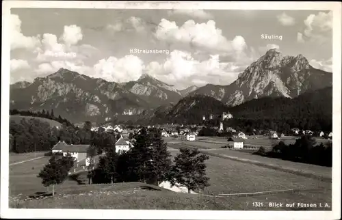 Ak Füssen im Ostallgäu, Panorama mit Straussberg und Säuling
