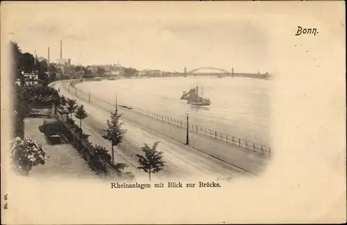 Ak Bonn am Rhein, Rheinanlagen mit Blick zur Brücke