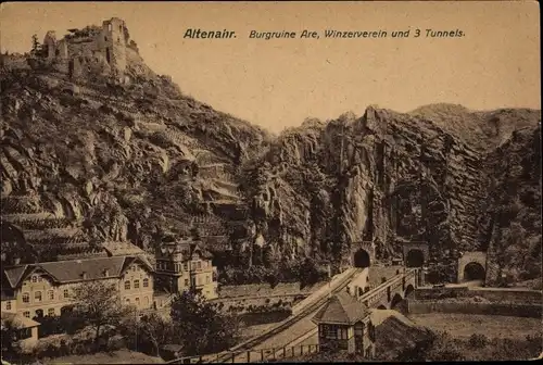 Ak Altenahr im Ahrtal, Burgruine Are, Winzerverein, 3 Tunnels